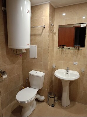 A bathroom with a toilet, sink, and a water heater. - Mountain Paradise 1 - 1 Bedroom South Facing Balcony - 300mbps Wi-fi (Bansko)