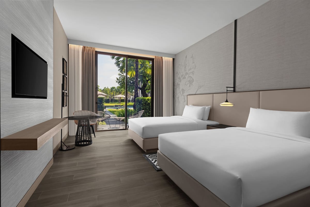 Deluxe Room, 2 Double Beds, Non Smoking, Garden View | 1 bedroom, blackout curtains, soundproofing, free cots/infant beds
