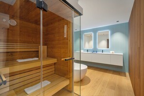 Luxury-Apartment, 3 Schlafzimmer, Bergblick | Badezimmer | Hausschuhe