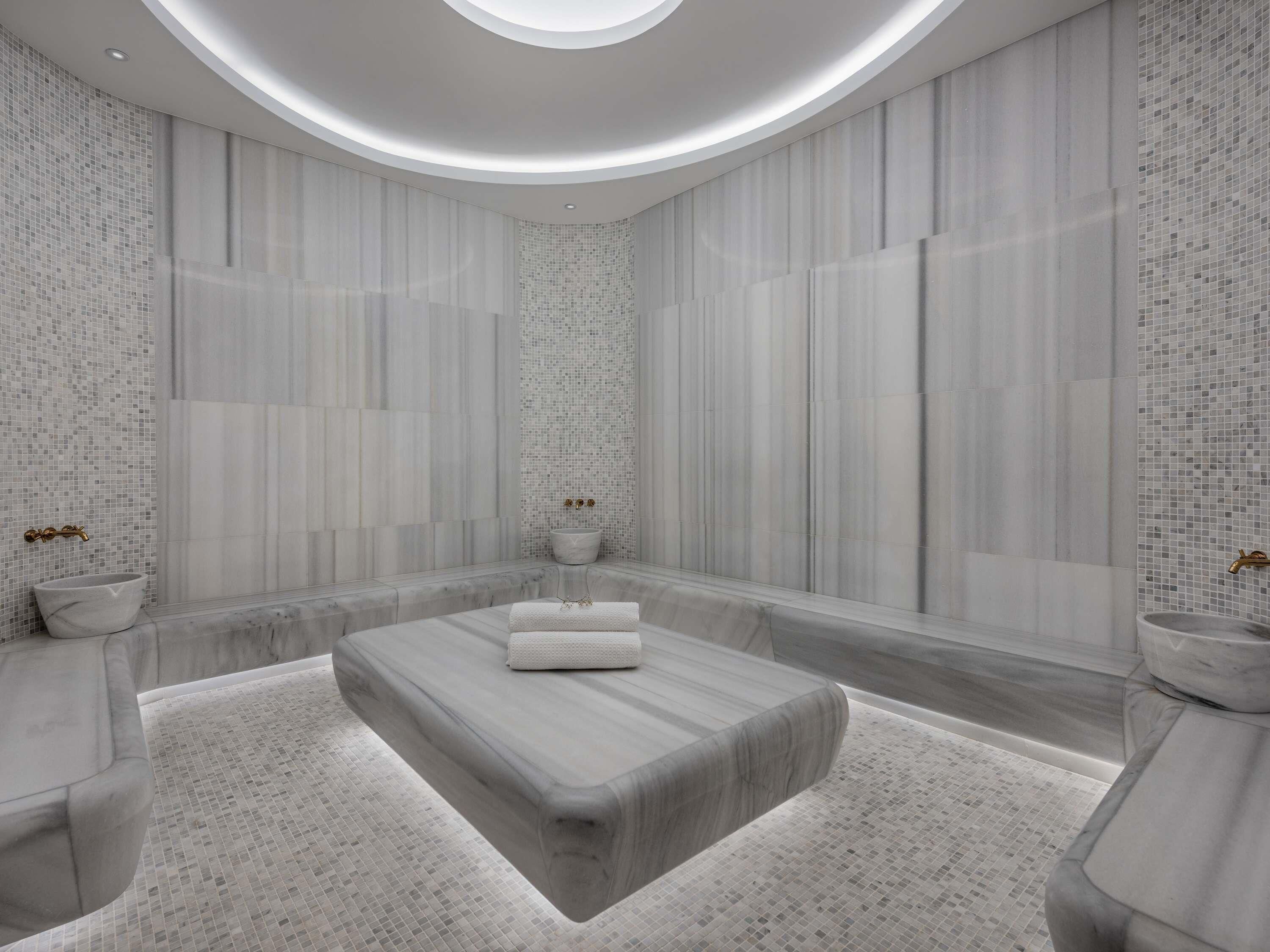 Sauna, steam room, body treatments, deep-tissue massages