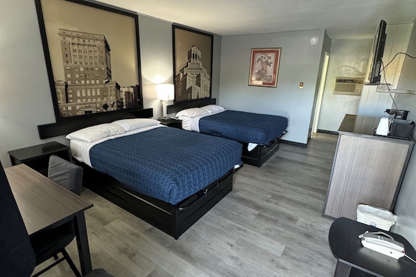 Room, 2 Double Beds, Smoking | Memory foam beds, individually furnished, desk, laptop workspace