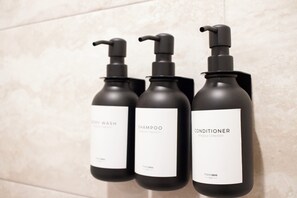 Douche, sèche-cheveux, serviettes fournies, savon