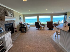Smart TV, fireplace, video games, DVD player