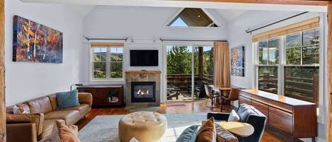 Télévision, cheminée, espaces bureaux