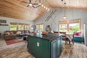 Smart TV, fireplace, video games, DVD player