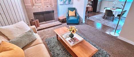Smart TV, fireplace, video games, DVD player