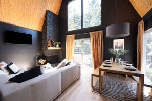 Smart-TV, Kamin, Videospiele, Bücher