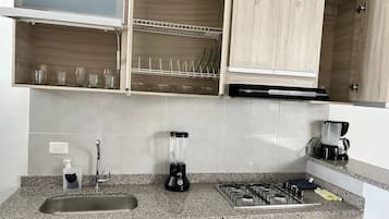 Basic Apartment | Private kitchen | Fridge, blender, griddle