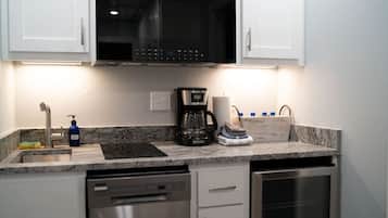 Microwave, coffee/tea maker, cookware/dishes/utensils