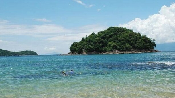 Una vista despejada de una pequeña isla con vegetación exuberante rodeada de aguas azules y tranquilas.