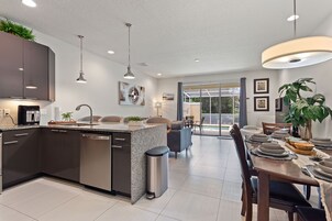 Fridge, oven, coffee/tea maker, toaster