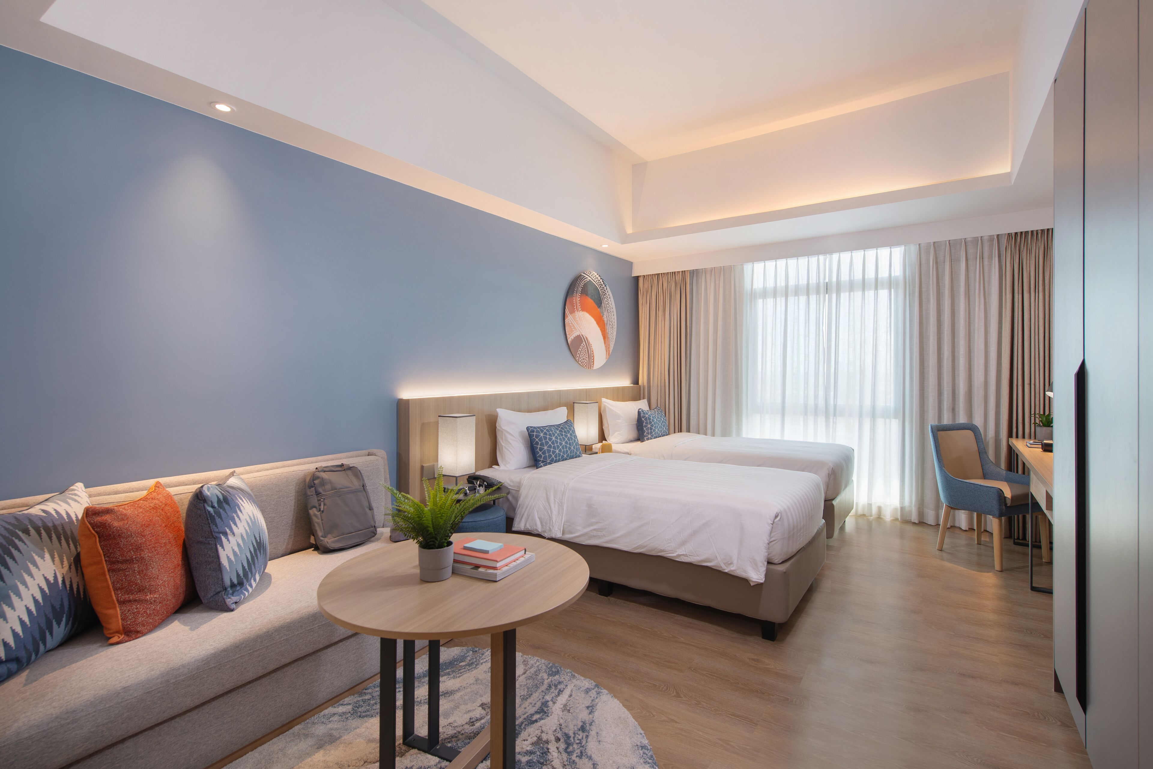 Standard Twin Room (Studio Deluxe Twin) | In-room safe, desk, laptop workspace, blackout drapes