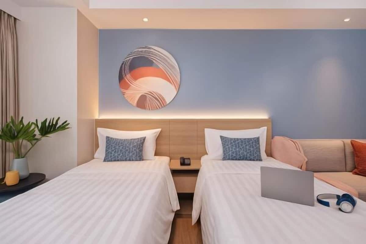 In-room safe, desk, laptop workspace, blackout drapes