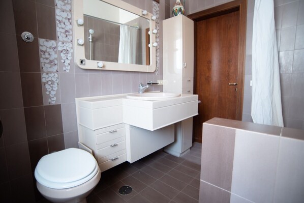 Hiustenkuivaaja, bidee, pyyhkeet, saippua