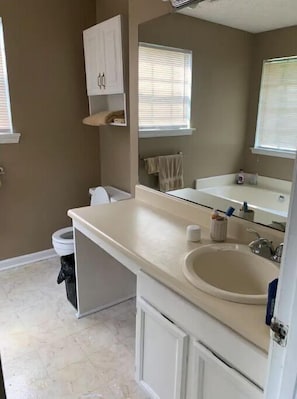 Hair dryer, towels, toilet paper
