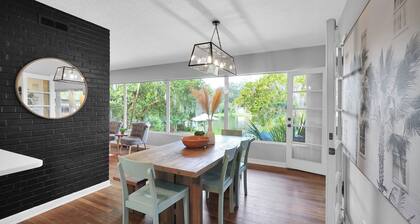 Mid-Century Boho Chic home with Pool, Game Room & Outdoor Playhouse.
