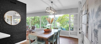 Mid-Century Boho Chic home with Pool, Game Room & Outdoor Playhouse.