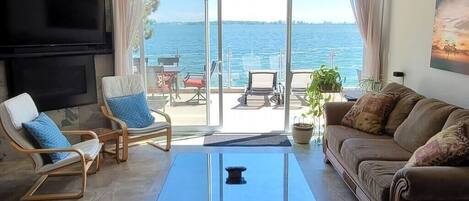 Télévision, cheminée, chaîne hi-fi