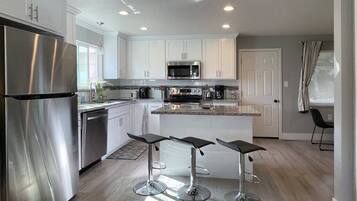 Fridge, microwave, oven, dishwasher