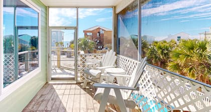Dog-friendly beach house with a private pool, firepit, AC, & washer/dryer