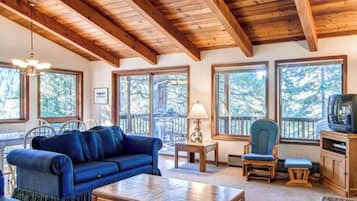 Smart TV, fireplace, foosball