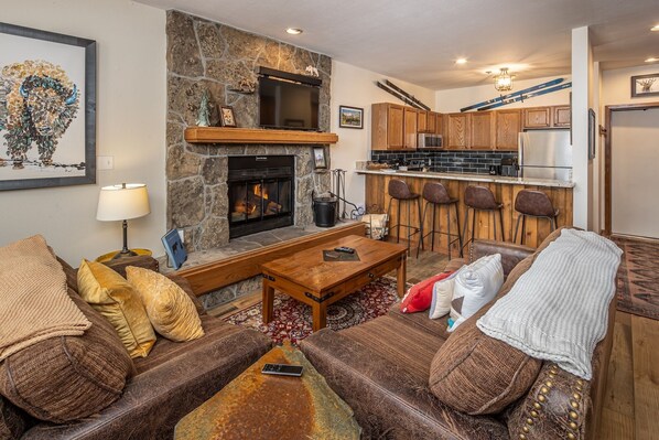 TV, fireplace