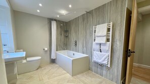 Dusche, Haartrockner, HandtĂŒcher, Seife