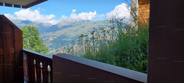 Un balcon donnant sur un paysage montagneux.