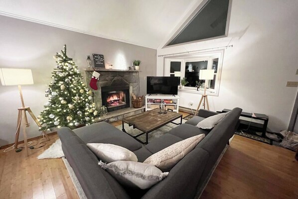 Smart TV, fireplace, offices, computer monitors