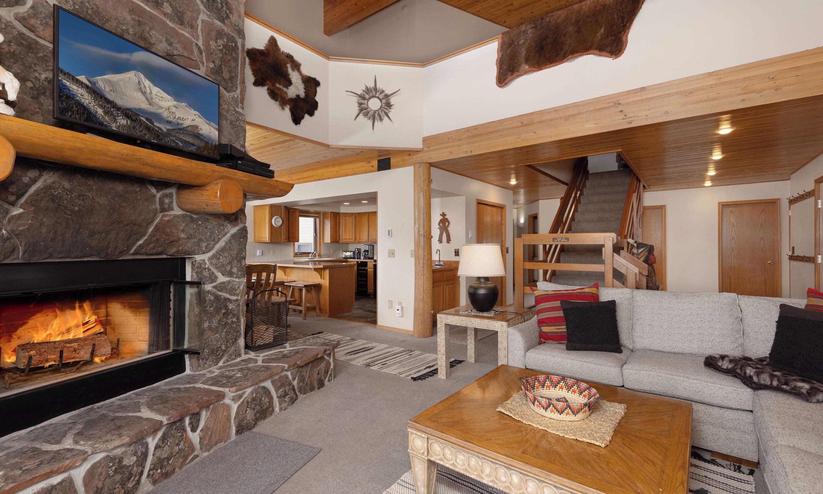 スマートテレビ、暖炉、ステレオ