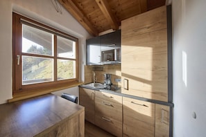 Basic Studio | Private kitchen | Full-sized fridge, microwave, stovetop, electric kettle