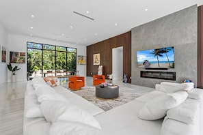 TV, fireplace