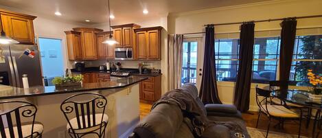 Smart TV, fireplace, DVD player, books