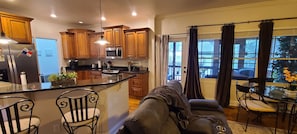 Smart TV, fireplace, DVD player, books