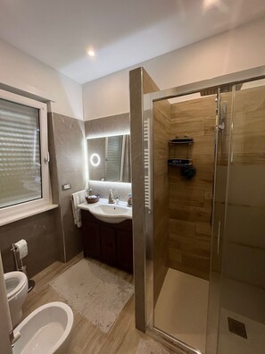 Dusche, Bidet, Seife, Toilettenpapier