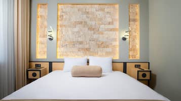 1 bedroom, memory-foam beds, blackout curtains, soundproofing