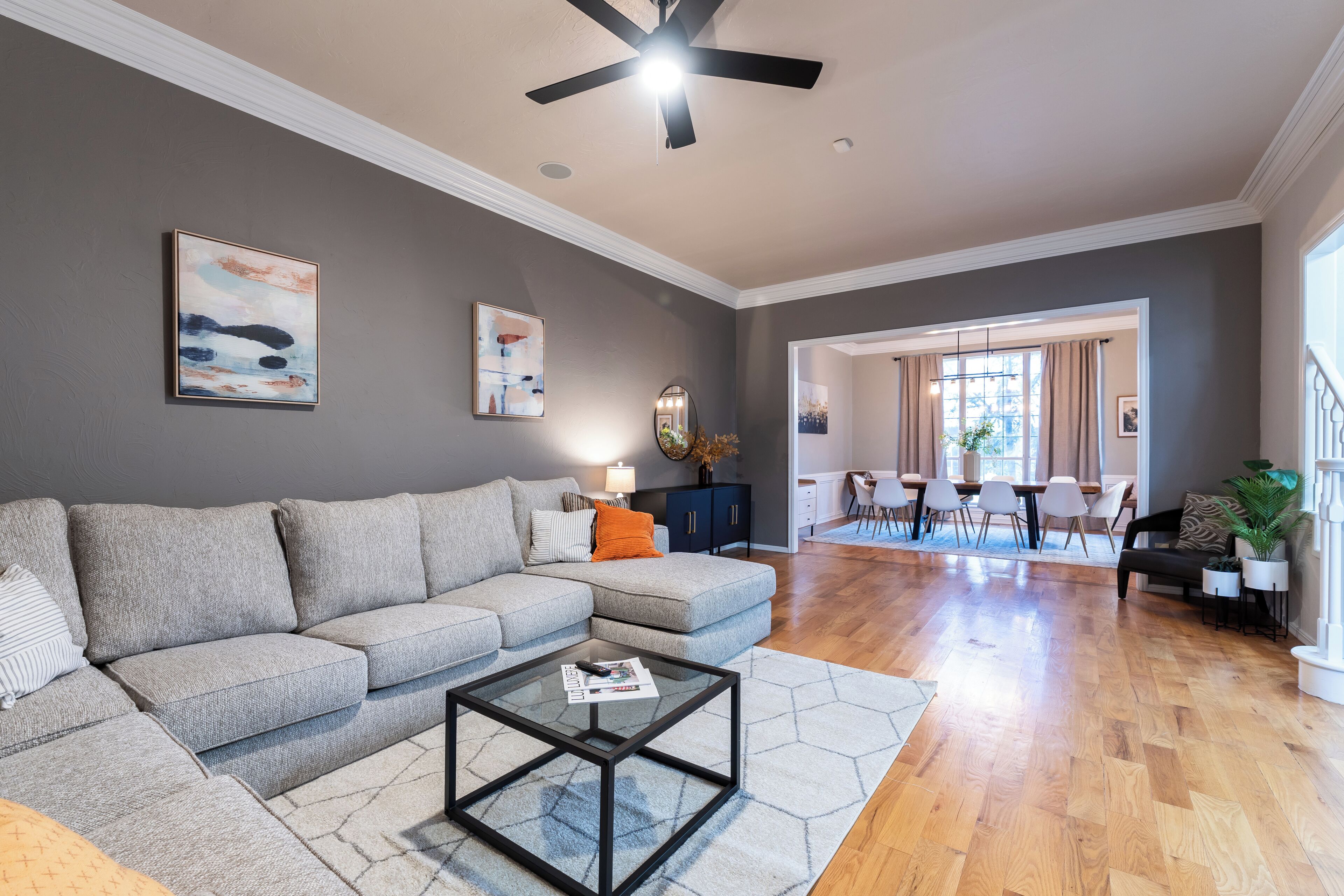 Smart TV, fireplace, foosball, books