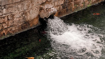A water spout discharging water into a body of water.