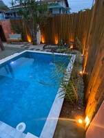 Outdoor pool, open 10:00 AM to 9:30 PM, sun loungers