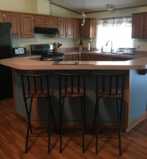 Fridge, microwave, oven, stovetop - Waterfront home on a beautiful wooded, private1 acre lot on Sam Rayburn.   (Broaddus)