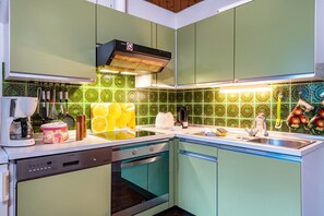 Kühlschrank, Mikrowelle, Herdplatte, Geschirrspüler