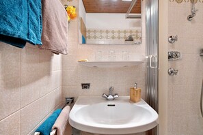 Regadera, secadora de cabello, toallas