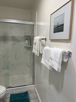 Haartrockner, Handtücher, Seife, Shampoo