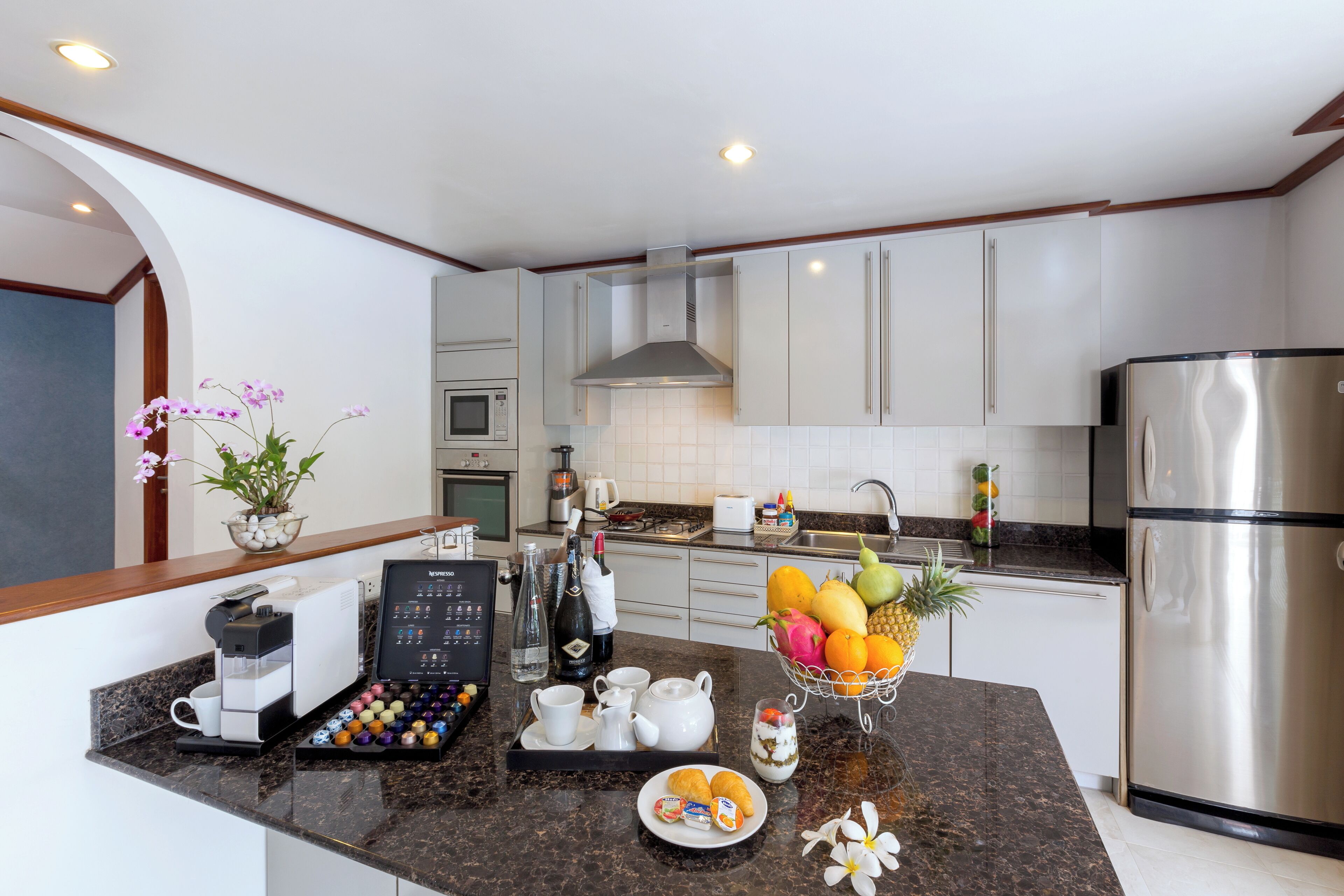 Villa | Private kitchen | Fridge, microwave, oven, stovetop