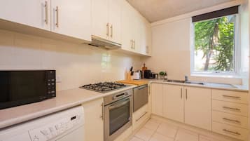 Basic Apartment, Multiple Beds | Private kitchen | Fridge, microwave, oven, stovetop