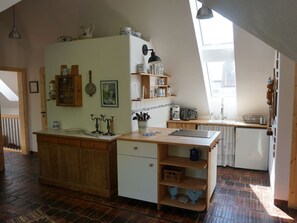 Frigorífico, microondas, horno y placa de cocina