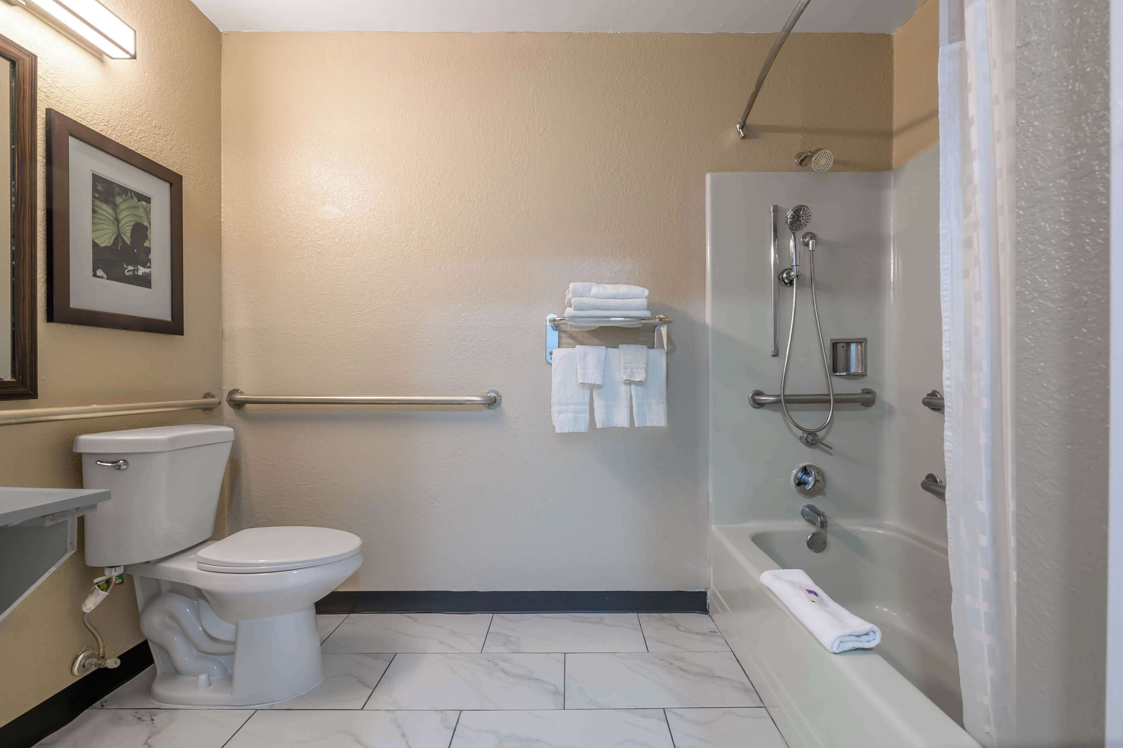 A bathroom with a toilet, a shower, and a bathtub.
