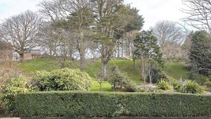A landscaped garden with various trees and shrubs, a well-maintained hedge, and a grassy area. - Host Stay Park View Apartment (Whitby)