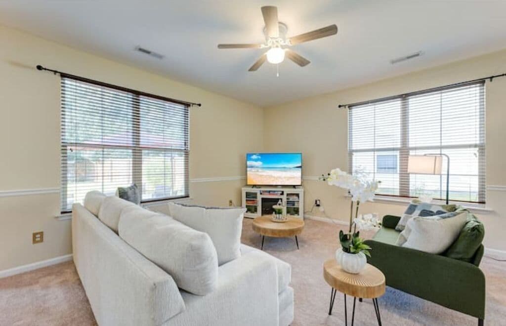 Smart TV, fireplace, table football, books