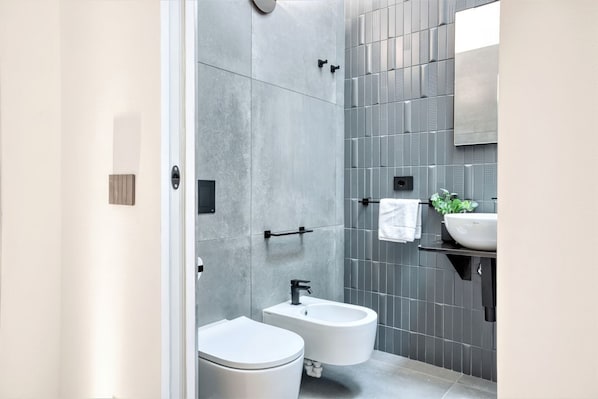 Dusche, Haartrockner, Bidet, Handtücher